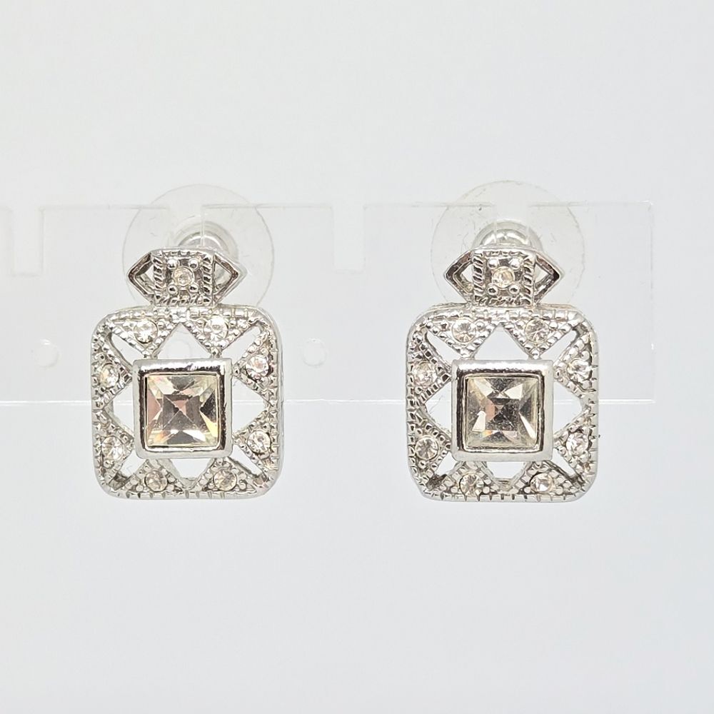 Vintage Premier Designs Retired Memoir Perfume Bottle Shaped Pierced Earrings